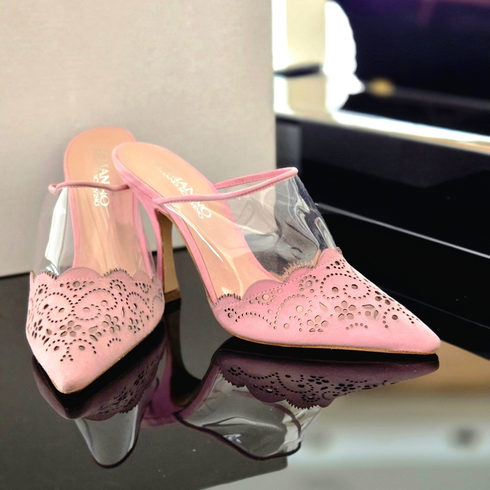 Ermanno Scervino Pink Lace Heels with Clear Panels